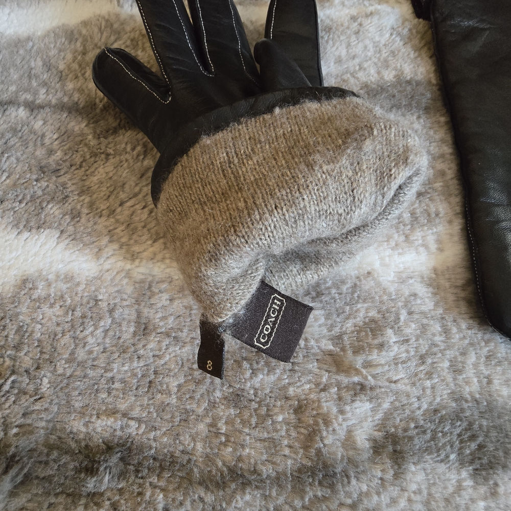 Coach Black Leather Gloves with Silver Buckle - Picture 3 of 5